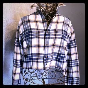 Cropped Flannel Shirt / Blue & Ivory / sz. S